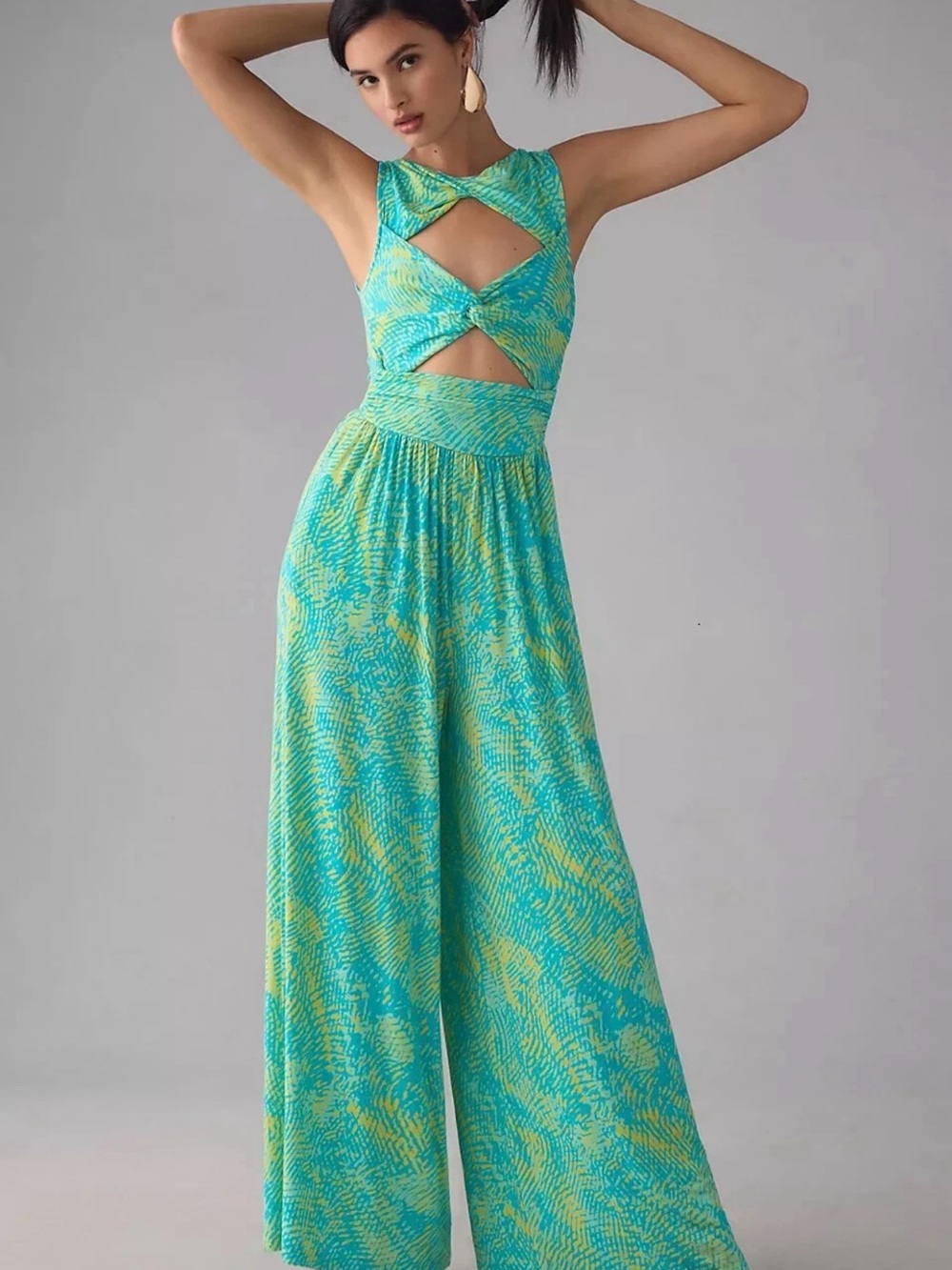 NWT Anthropologie / Plenty Cutout Wide-Leg Jumpsuit in Turquoise